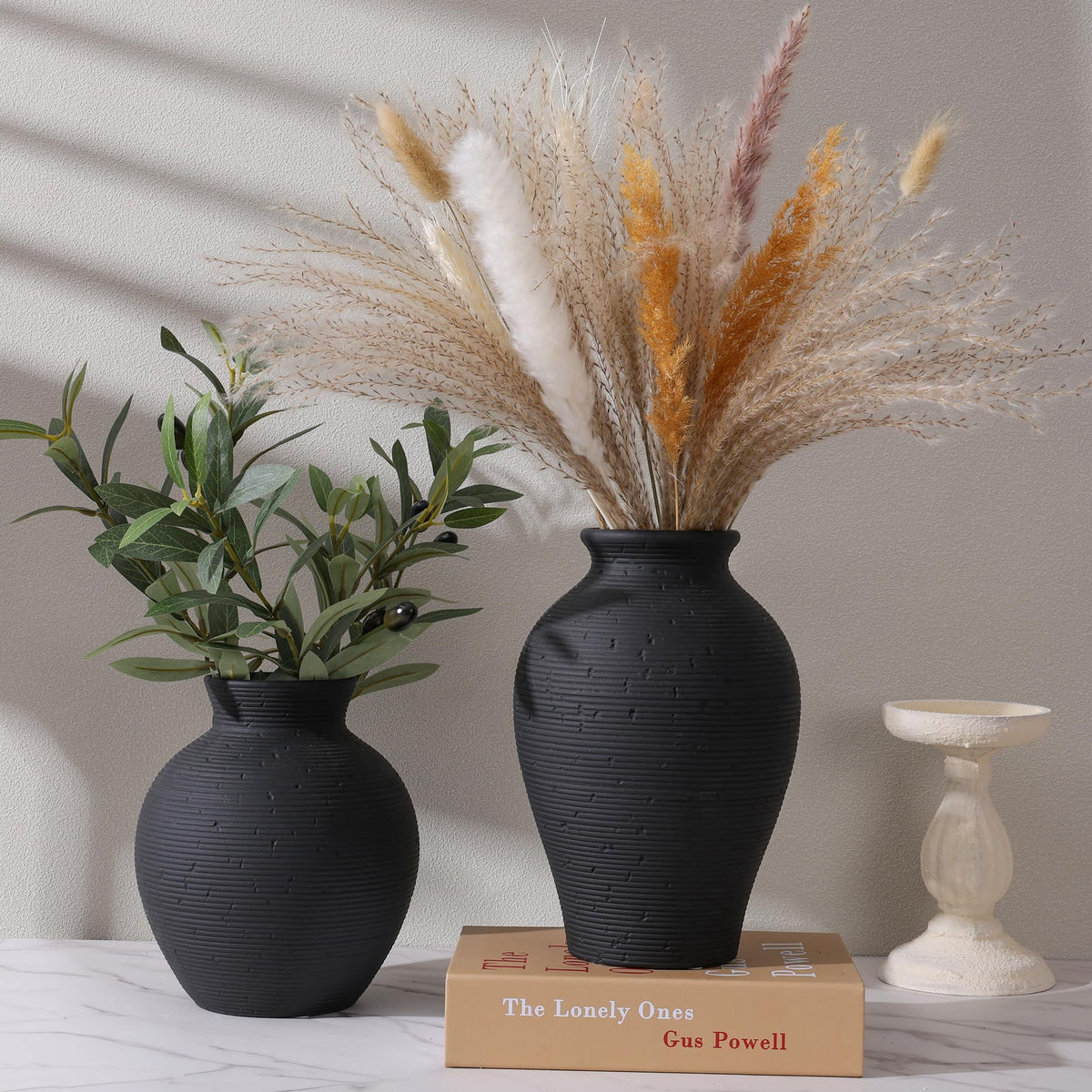 FancyPlus vintage-inspired ceramic vase adds farmhouse charm to any shelf.