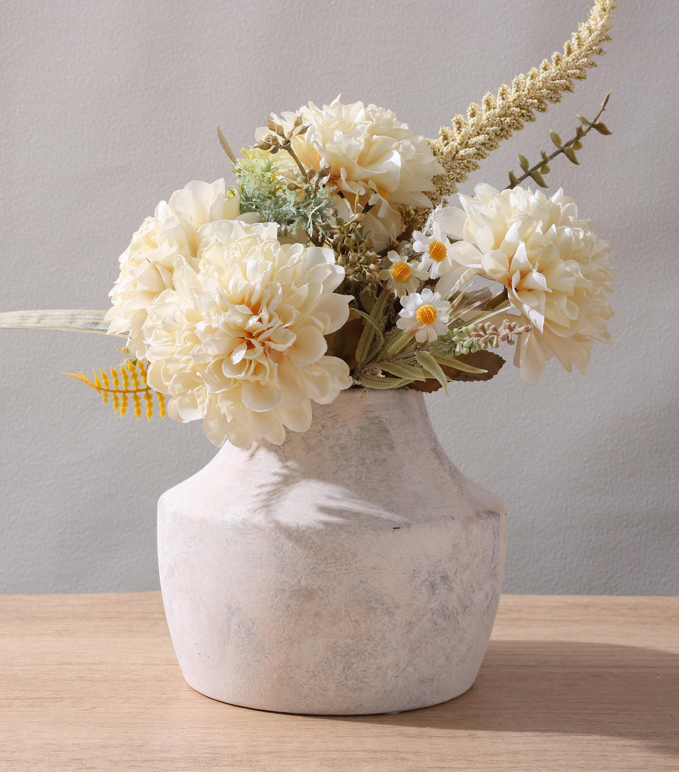 FancyPlus white ceramic flower vase with 5.3-inch height for elegant centerpieces.