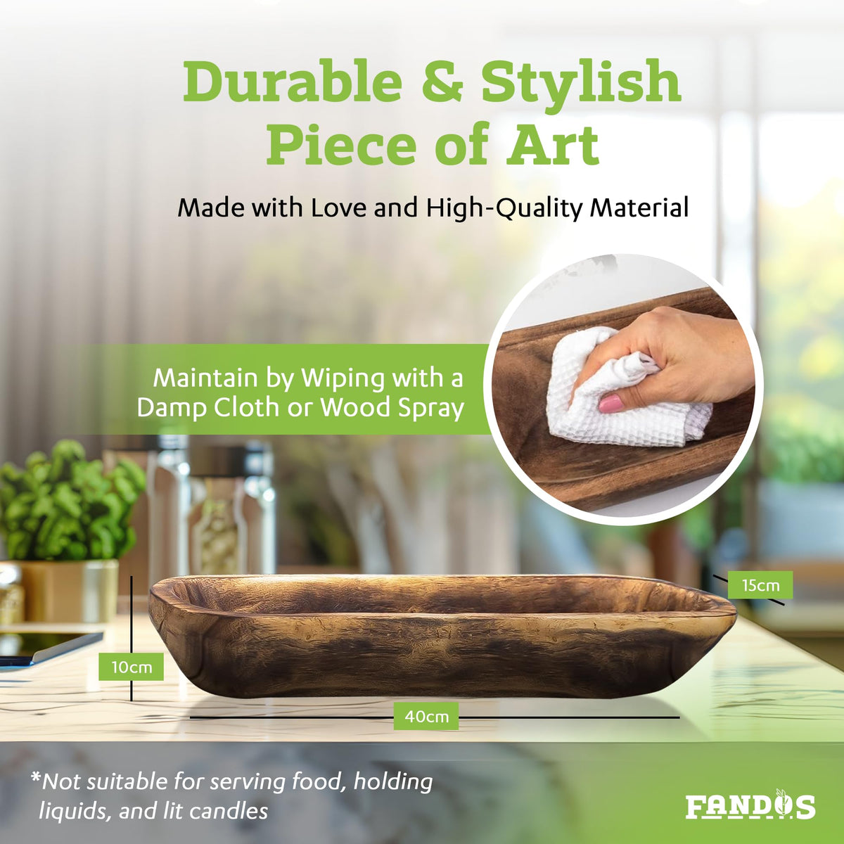 FANDOS hand-carved Paulownia dough bowl adds rustic charm