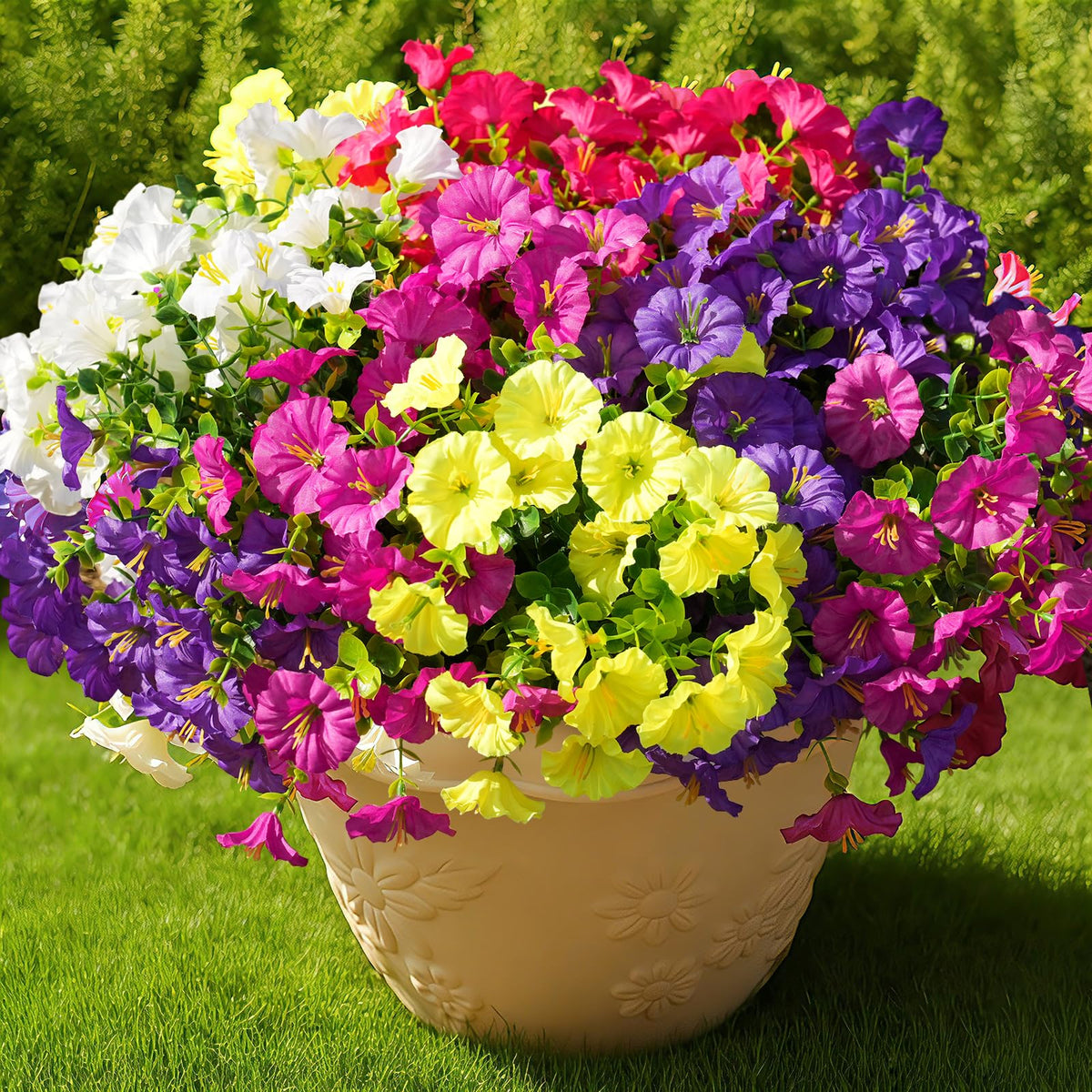 Fanfantoey outdoor artificial flowers, 16-piece set for instant curb appeal.