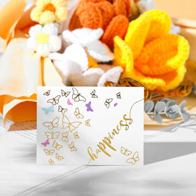 Fanfanwin crochet bouquet includes butterfly card for a personal touch.