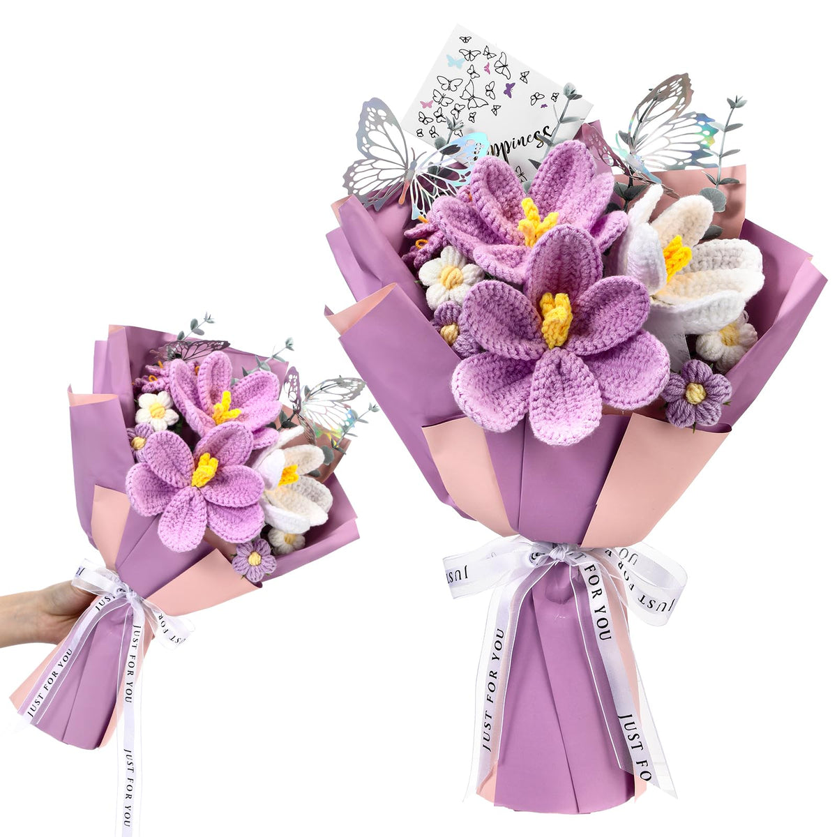 Fanfanwin crochet flowers bouquet close-up of vibrant tulips and daisies for lasting decor