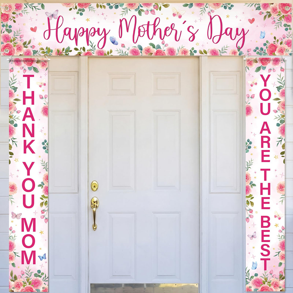 Fanfanwin Happy Mother's Day banner with rose florals for porch decor