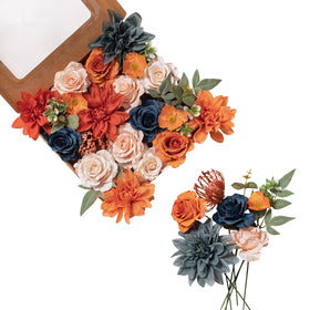 FANKO artificial bouquet with orange, navy, blush and gray blooms for elegant centerpieces.