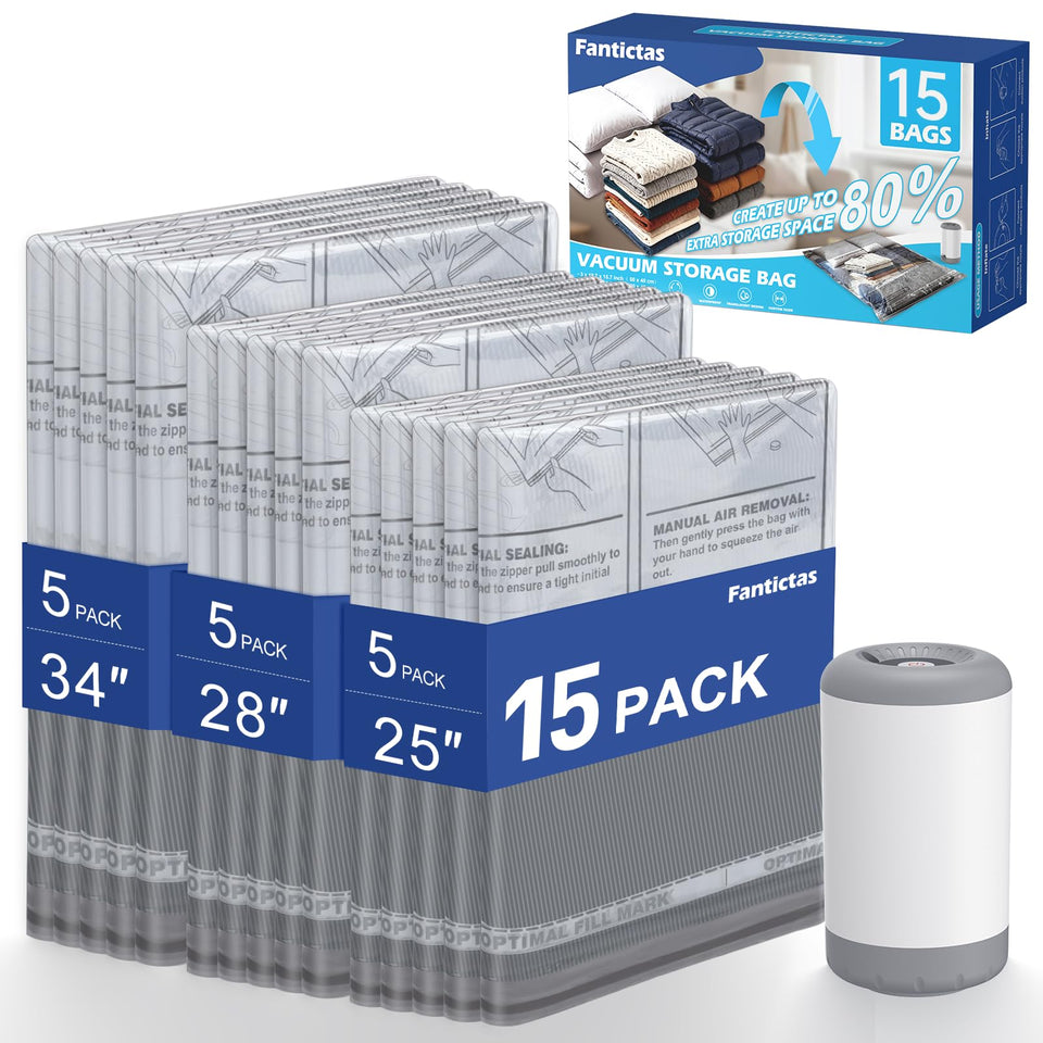 Fantictas travel vacuum bags 15-pack for space-saving luggage.