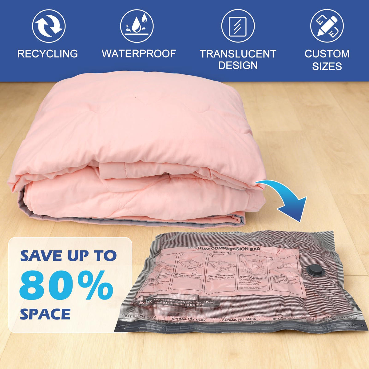 Fantictas vacuum bags in suitcase pack for optimized luggage space