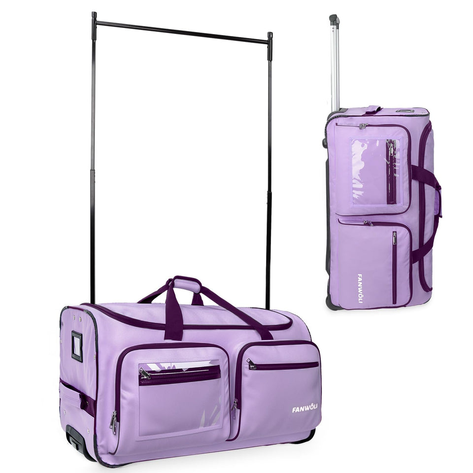 Fanwoli 28-inch dance bag with garment rack keeps costumes organized backstage.