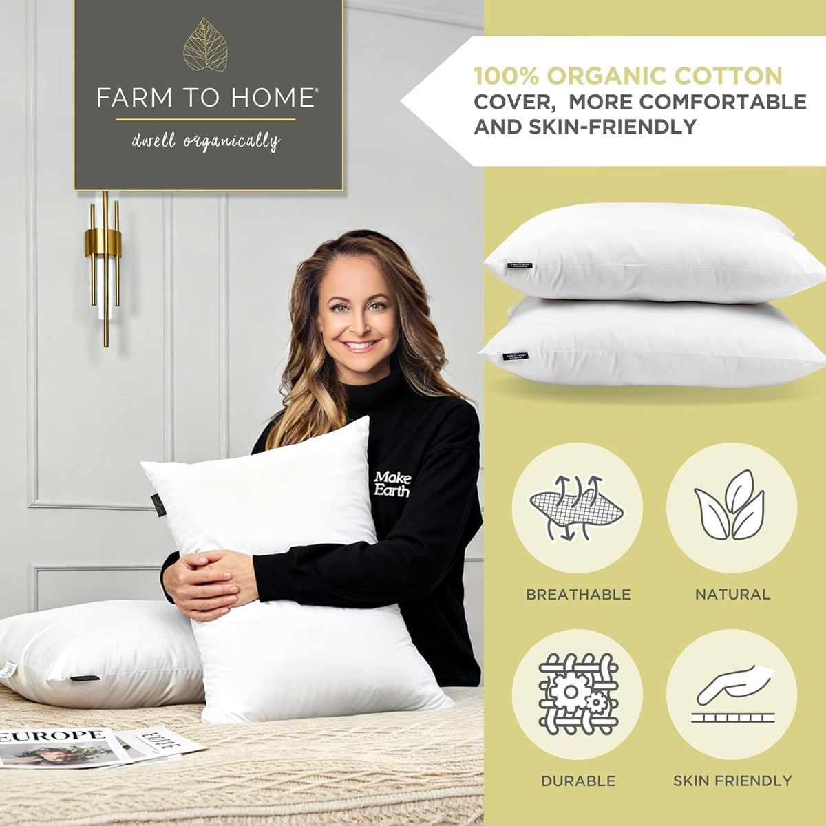 Farm To Home breathable pillow cover keeping you cool through the night.