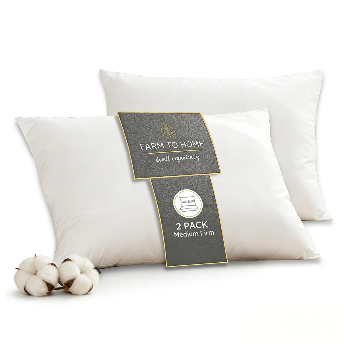 Farm To Home feather and down pillow close-up shows breathable organic cotton cover.