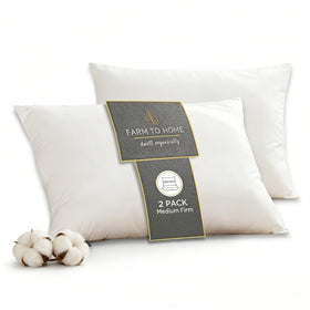 Farm To Home feather and down pillow close-up shows breathable organic cotton cover.