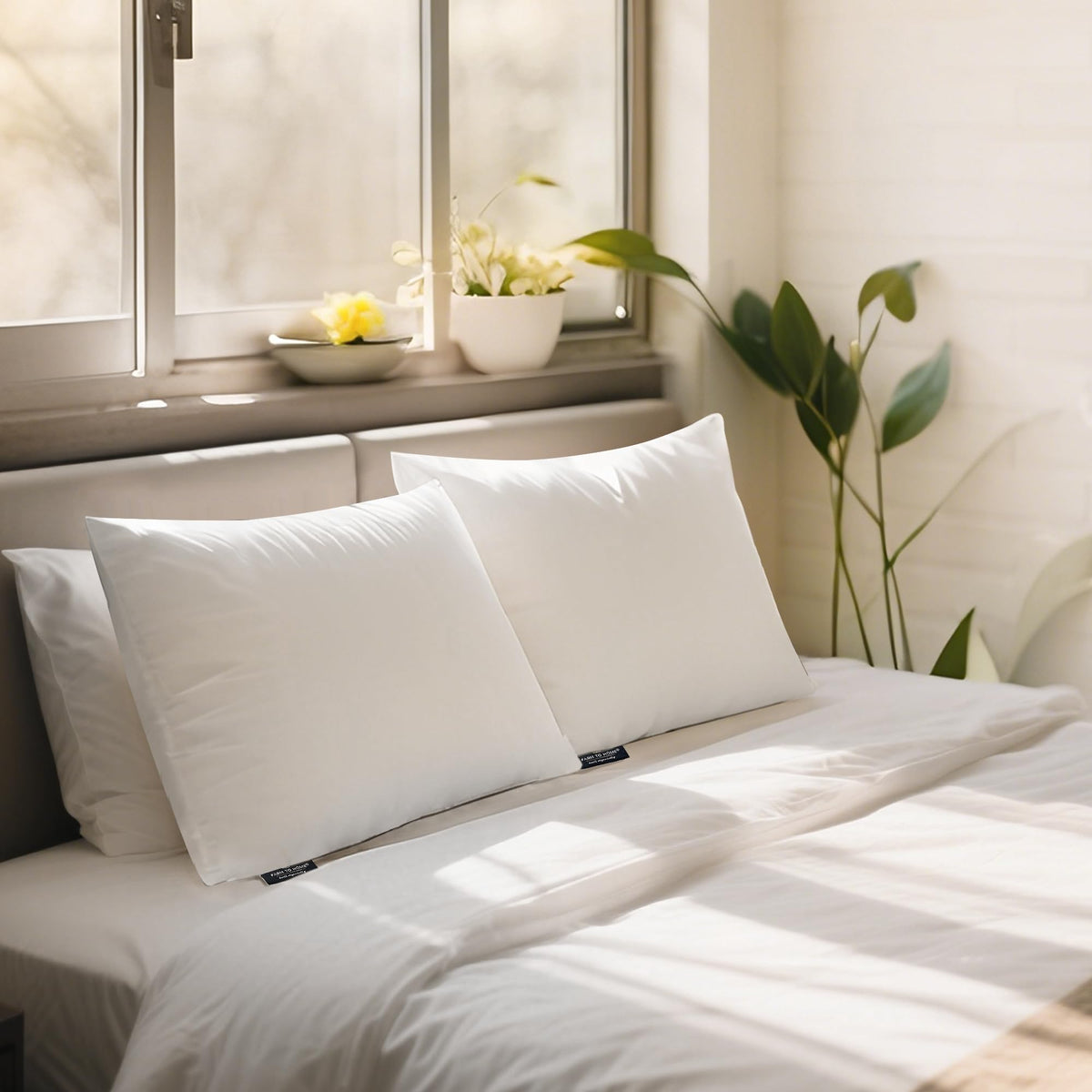 Farm To Home machine washable pillow care instructions shown for easy cleaning.