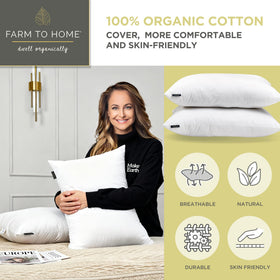 Farm to Home queen size pillow 20x28 on a neatly made bed.