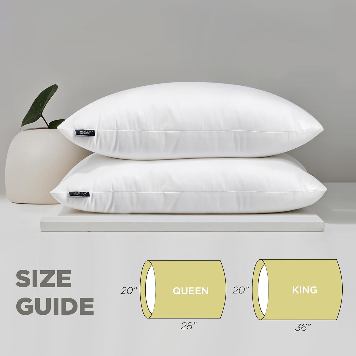 Farm To Home king pillow in bed showing generous space for side sleepers.