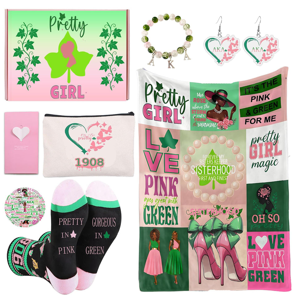 Farmansion AKA gifts set blanket pink green in microfiber for cozy warmth