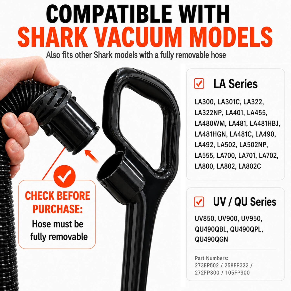 Fashion Plus Shark replacement hose demonstrates wide compatibility across models.