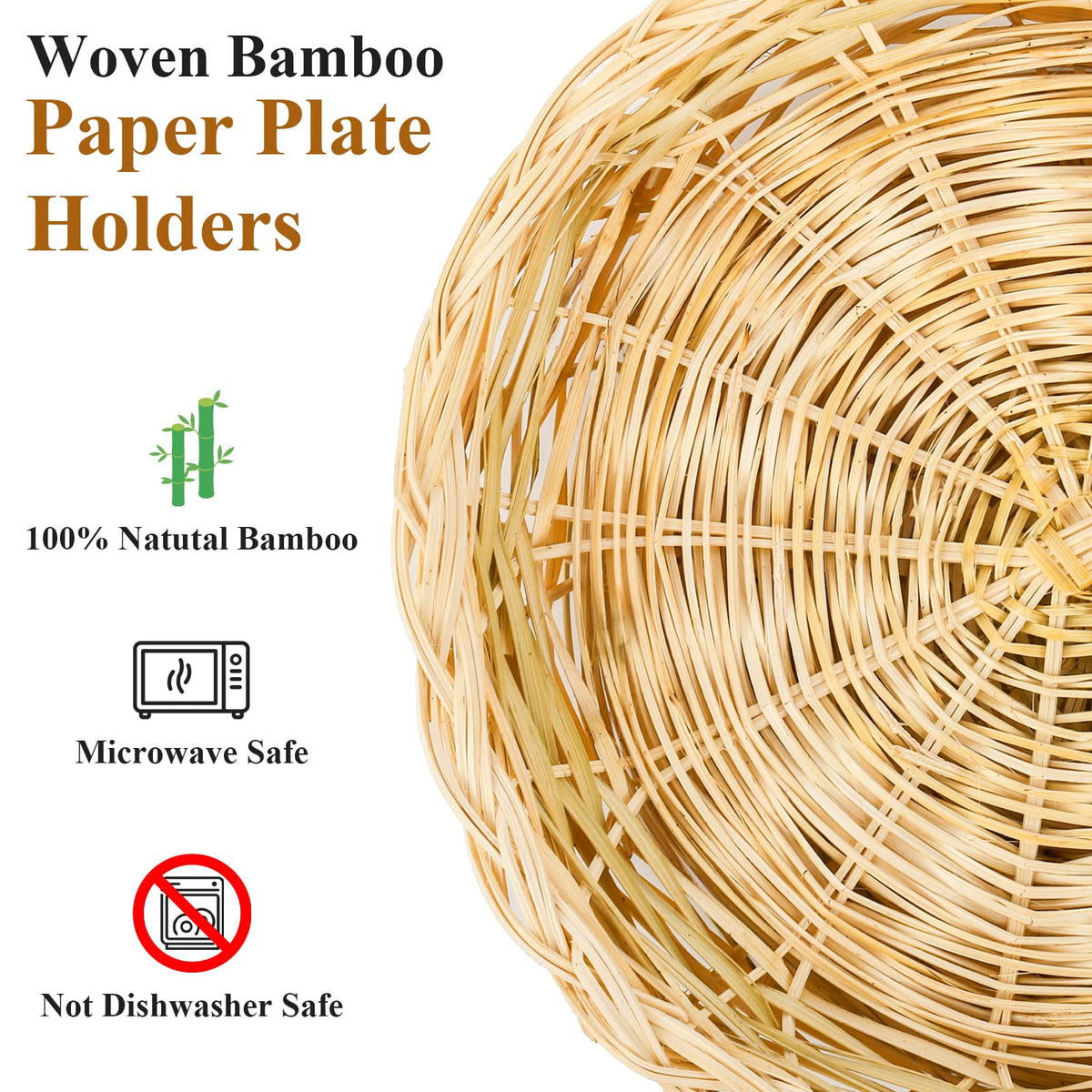 Closeup of Fasmov brown wicker plate basket showing hand-woven texture.