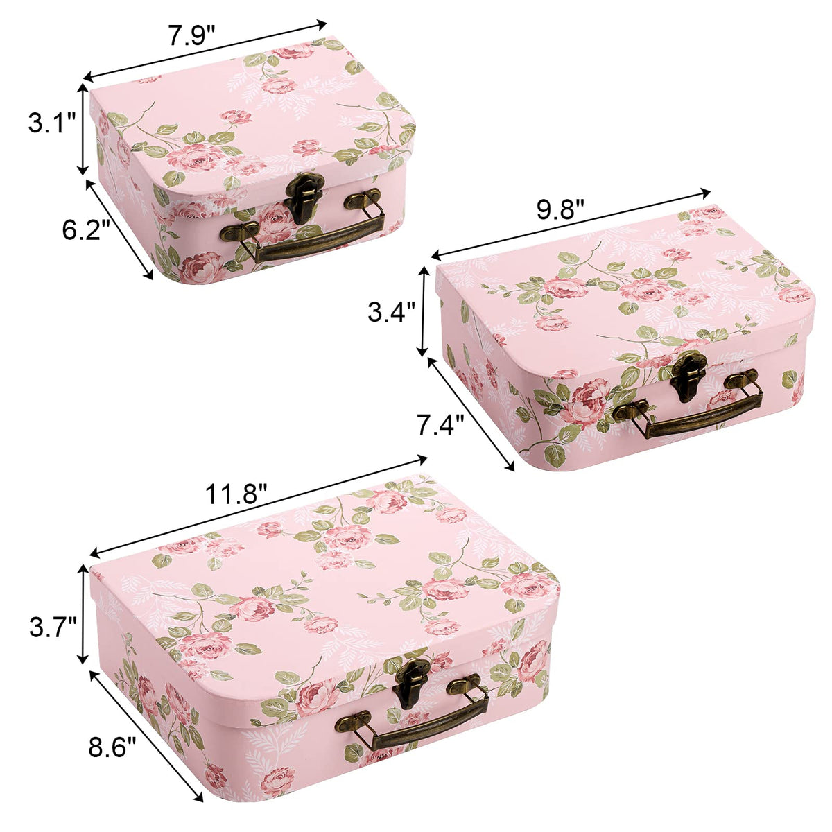 Fasmov pink paperboard suitcase brass fixtures and leatherette handle add premium feel.