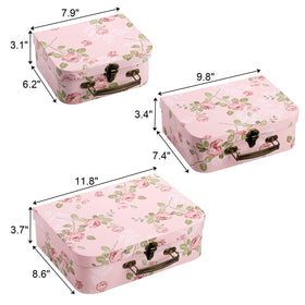 Fasmov pink paperboard suitcase brass fixtures and leatherette handle add premium feel.