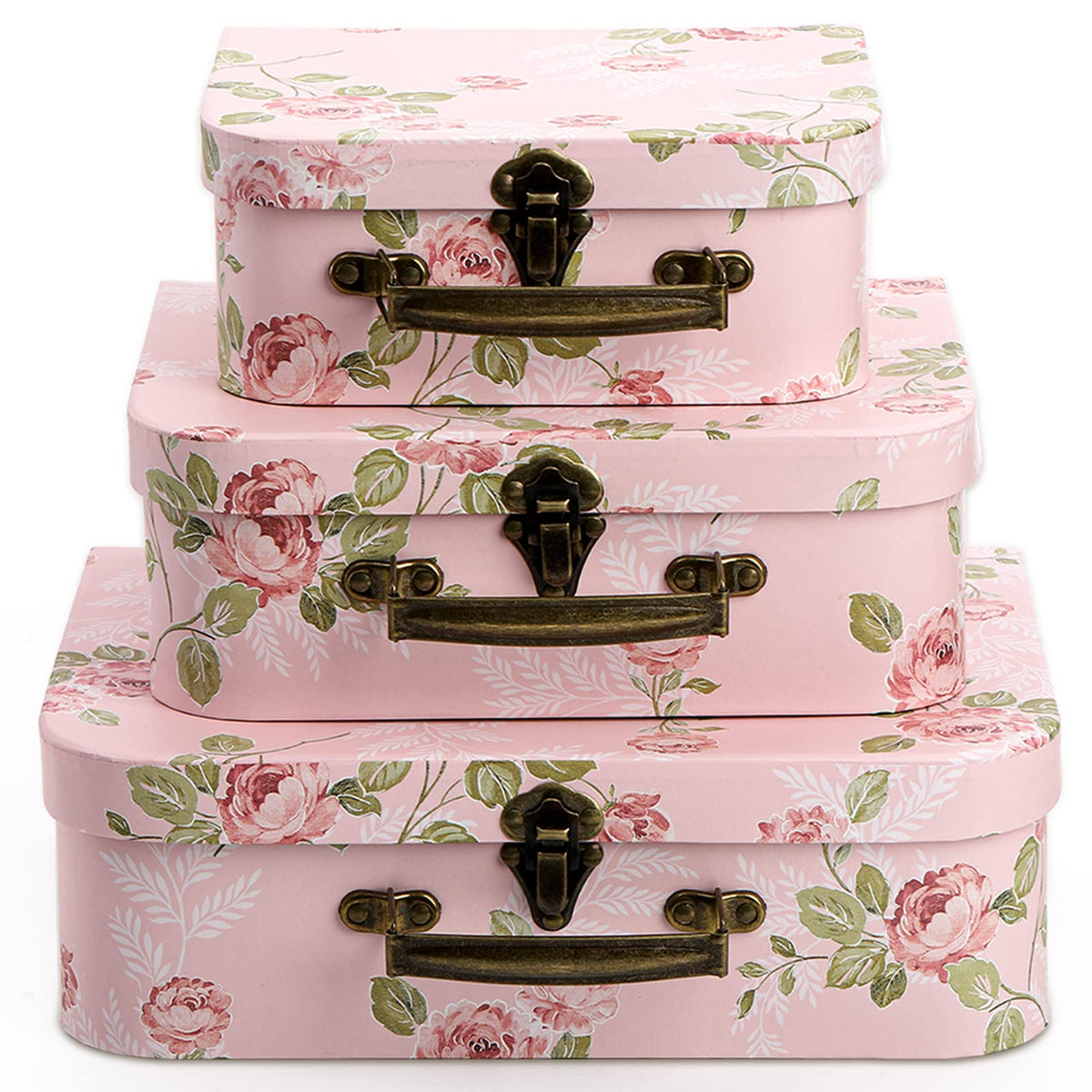 Fasmov pink paperboard suitcase front view for chic gift packaging.