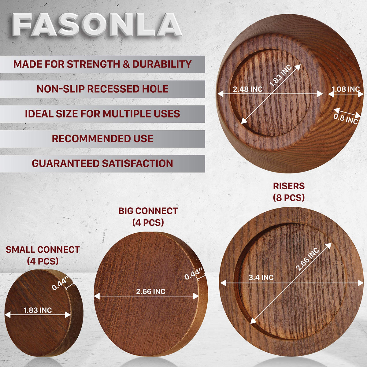 FASONLA adjustable-height risers from 1 to 4 inches for versatility.