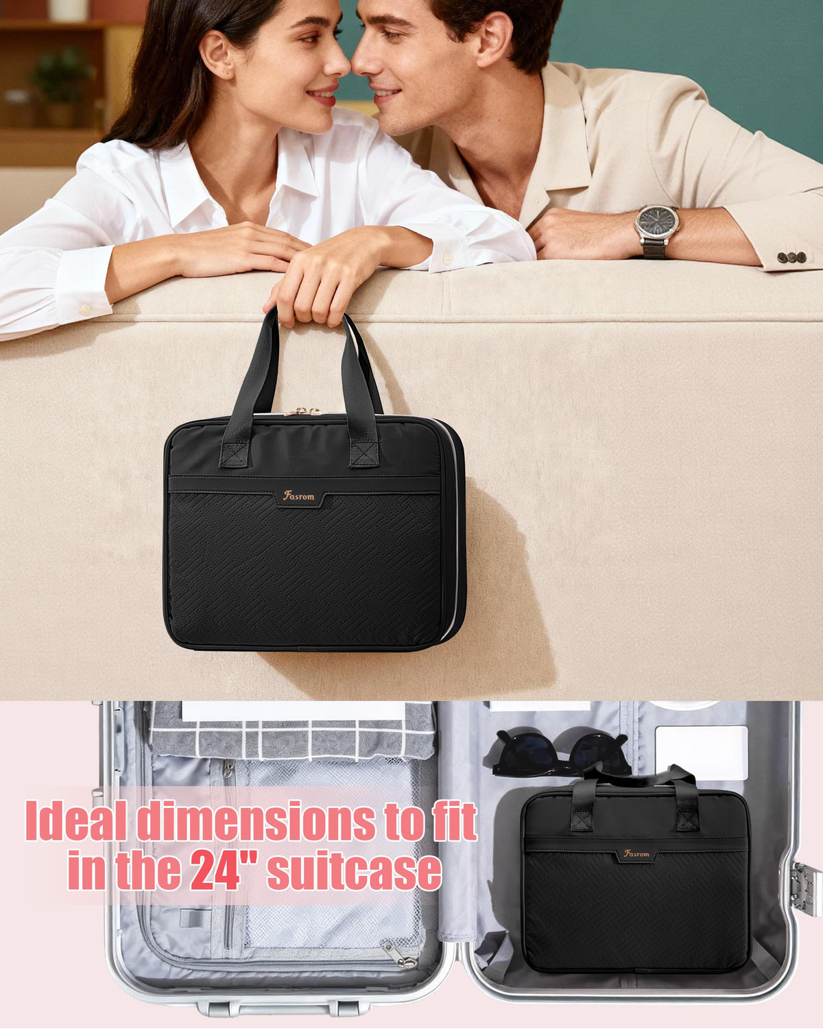 Fasrom discreet bag travel-friendly dimensions fit in suitcases and duffel bags.