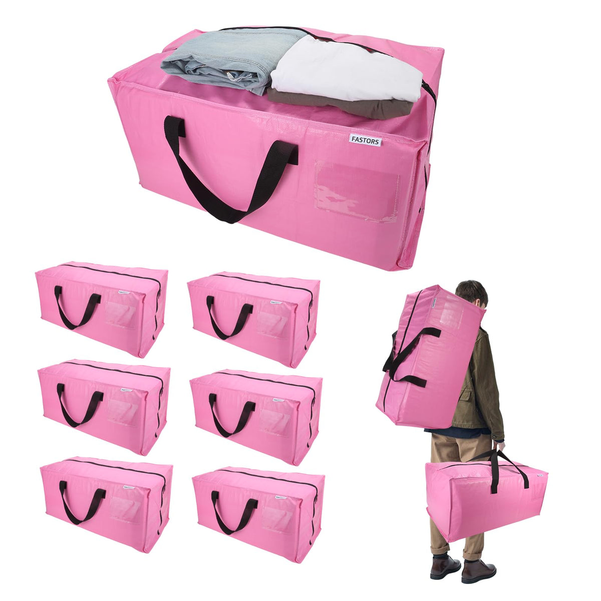 FASTORS 6-pack moving bags with large capacity for clothes and bulky items.