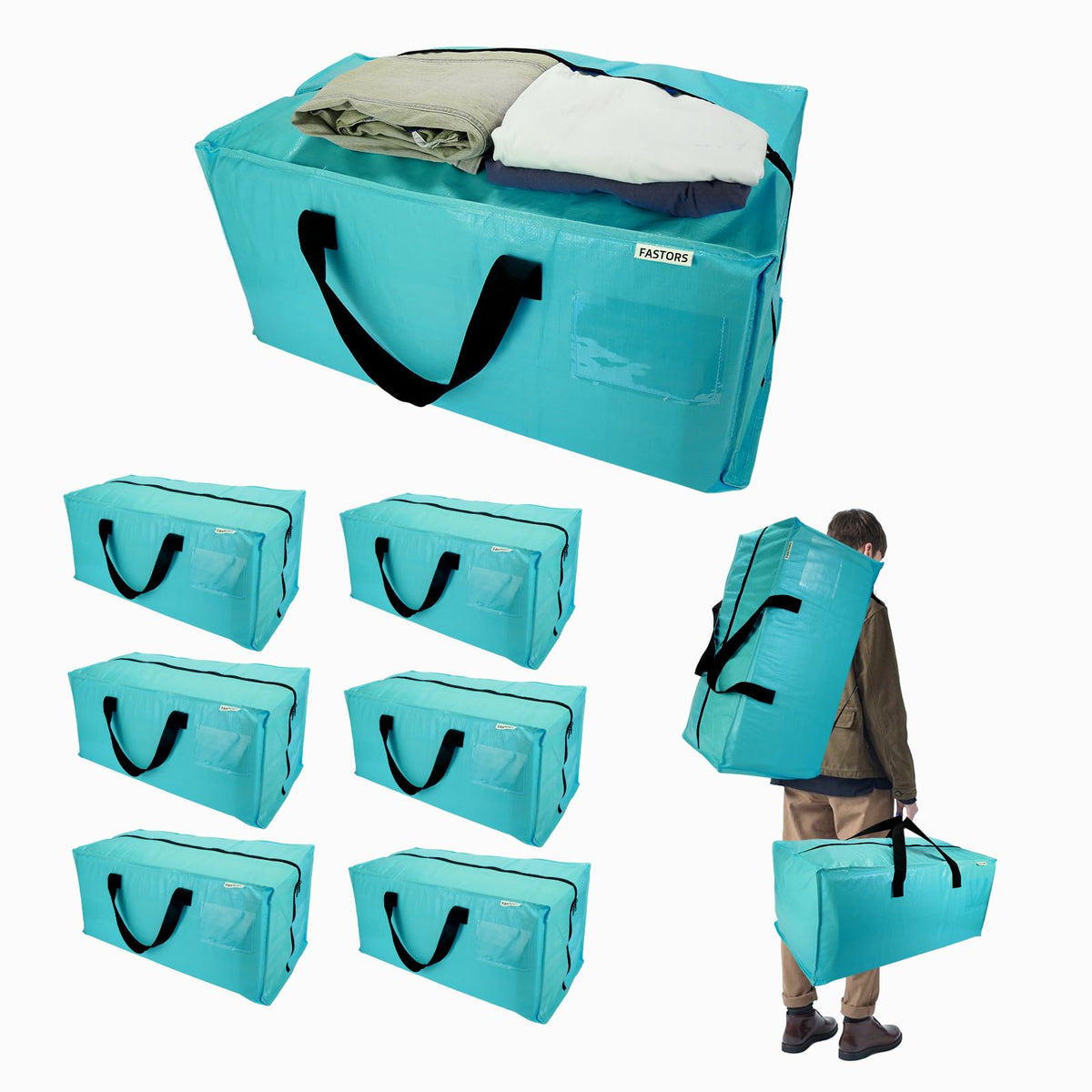 FASTORS 6-Pack moving bags show large capacity for easy packing and organizing.