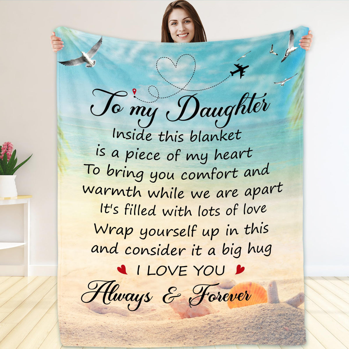 Fastpeace blanket message close-up highlights loving words for daughter