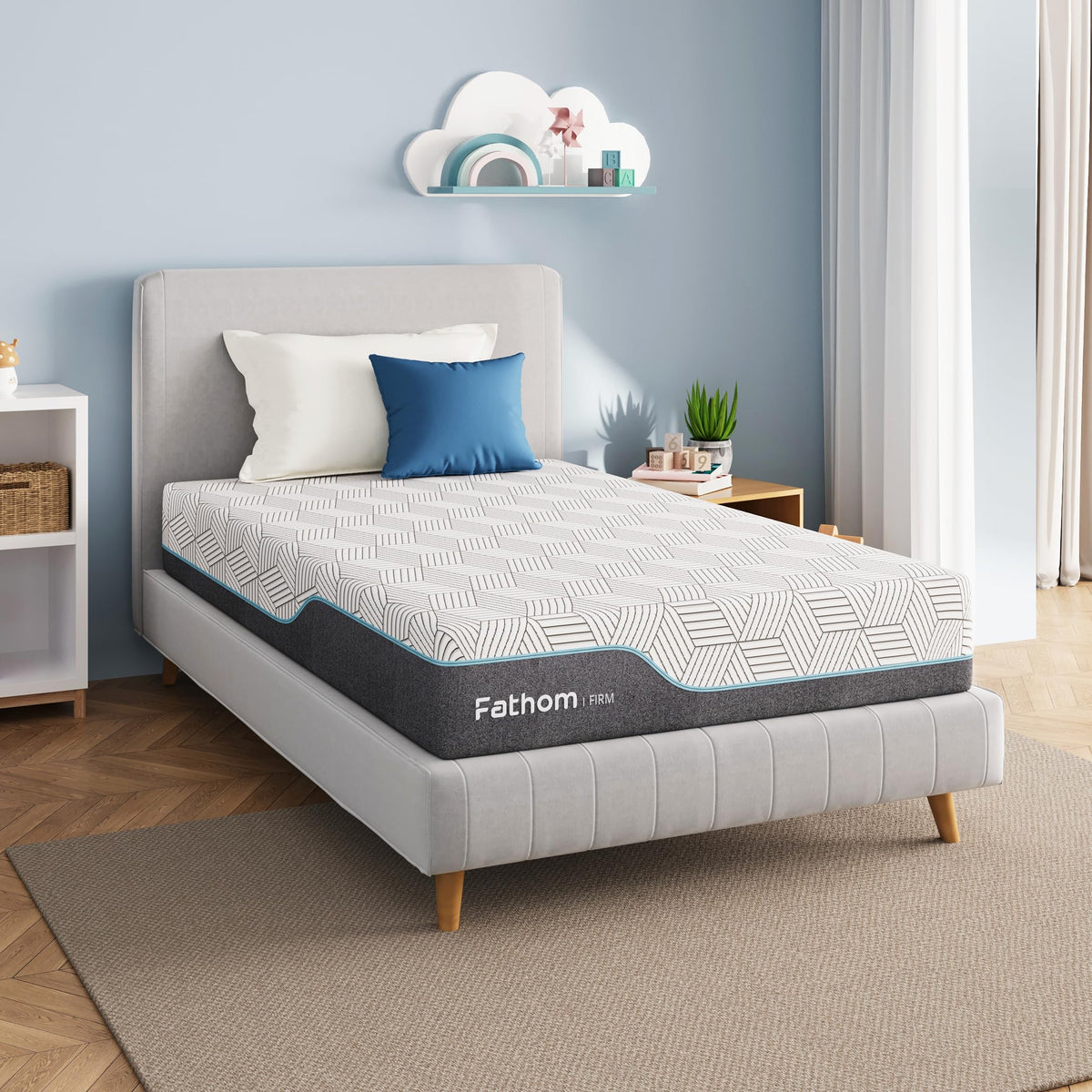 FATHOM Firm Twin Mattress cover shown in fiberglass-free design for easy cleaning and safety