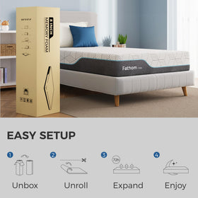 FATHOM Firm Twin Mattress vacuum-packed setup enabling quick expansion within 72 hours