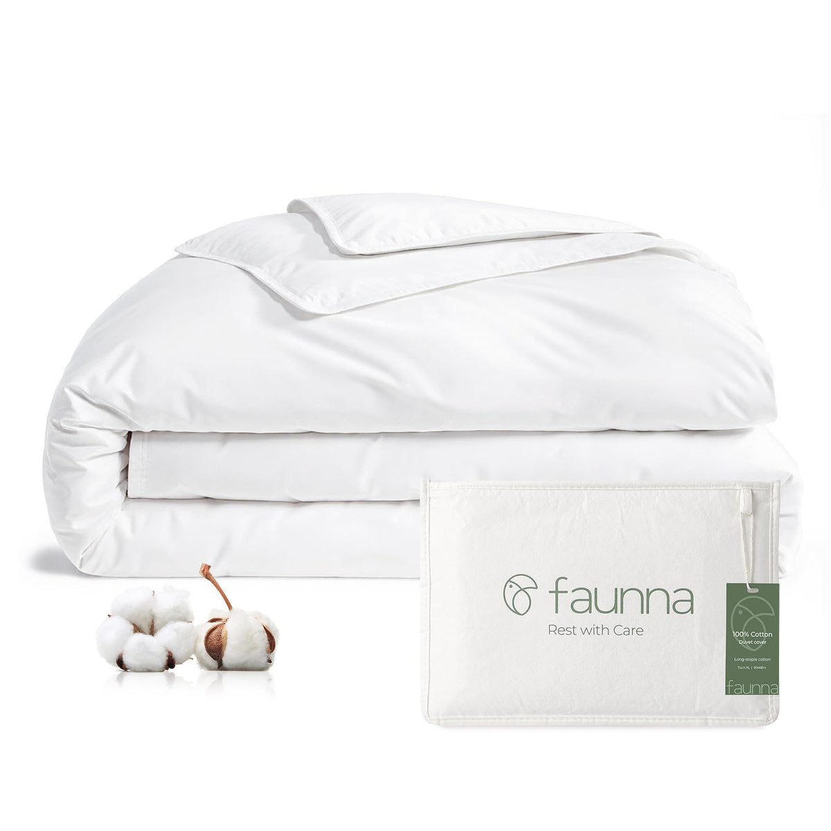 FAUNNA 100% cotton duvet cover with zipper for convenient nightly changes.