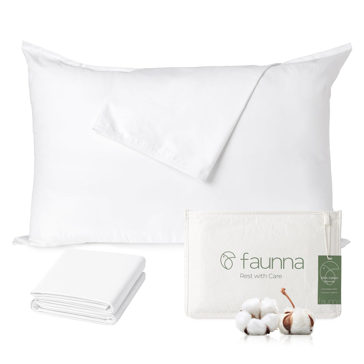 FAUNNA pillow protectors with zipper close-up for smooth, quiet nightly use.