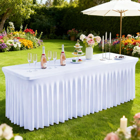 FAVE white tablecloth 6ft rectangular 2-pack on a wedding table, ready for elegance