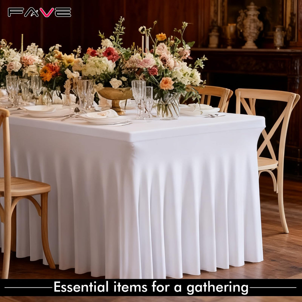 Machine-washed FAVE white tablecloth drying after care