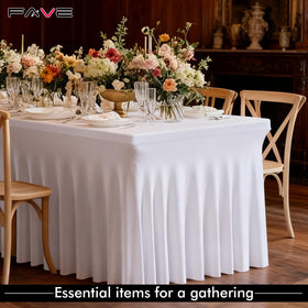 Machine-washed FAVE white tablecloth drying after care