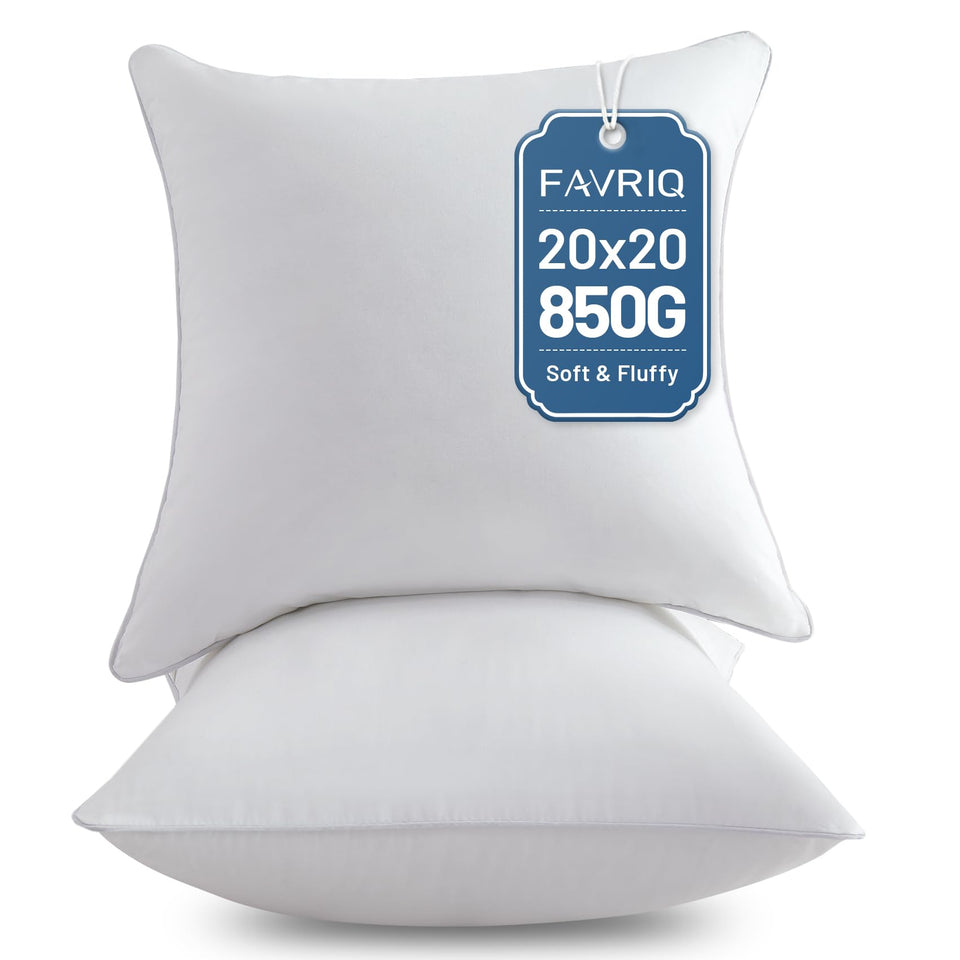 FAVRIQ 20x20 pillow insert close-up showing breathable cotton cover.