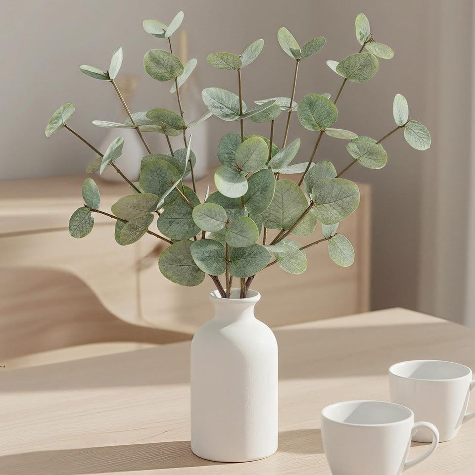 Fawairyc eucalyptus stems in frosted vase for elegant desk decor