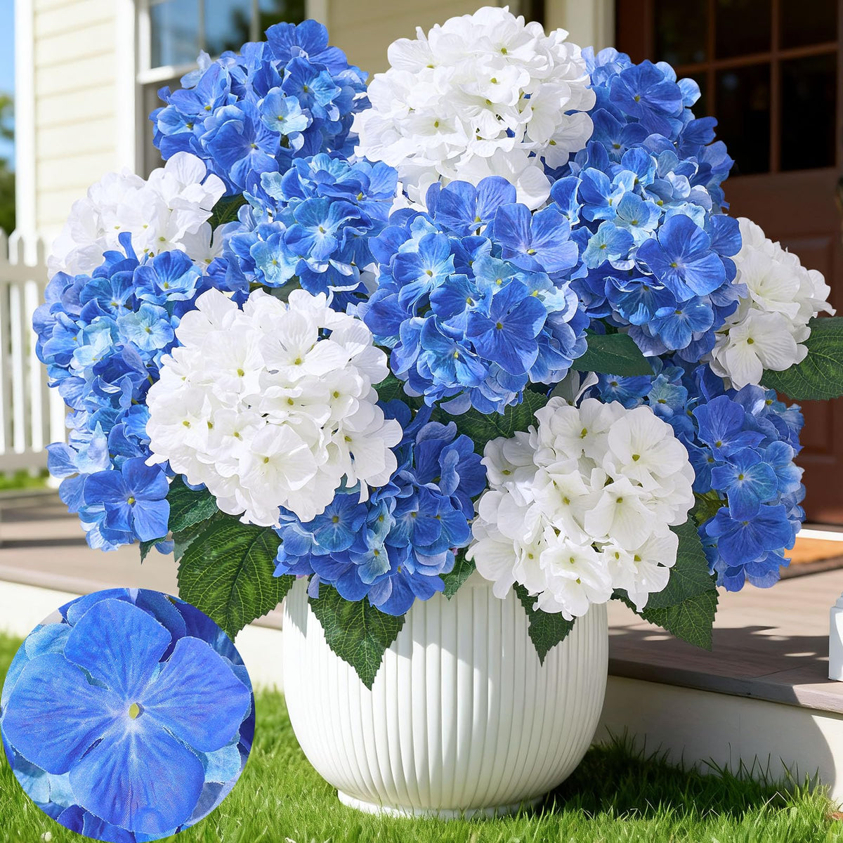 Faylifeway 12-heads outdoor hydrangea blooms on porch for long-lasting color.