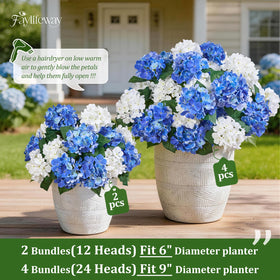 Faylifeway 12-heads hydrangea on patio railing demonstrates zero maintenance décor.