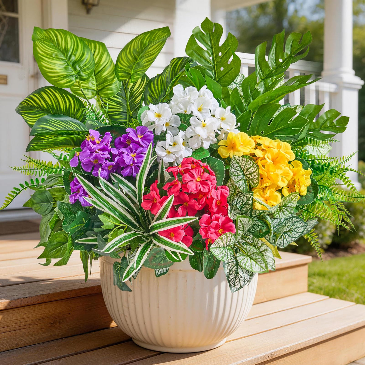 Faylifeway 15-piece outdoor artificial plants collection adds lasting color to porches