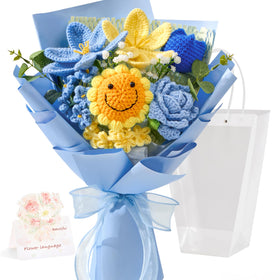 Faylifeway blue crochet sunflower bouquet adds vibrant, lasting color to living room decor