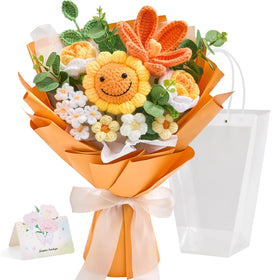 Faylifeway crochet sunflower bouquet assembled showing vibrant orange petals and handmade texture