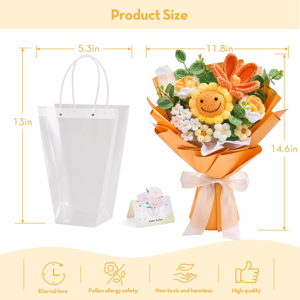 Faylifeway bouquet dimensions 14.6 inches tall by 11.8 inches wide