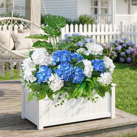 Faylifeway white and blue hydrangeas brighten front porches year-round.