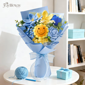 Faylifeway blue crochet flowers displayed on desk brighten workspace