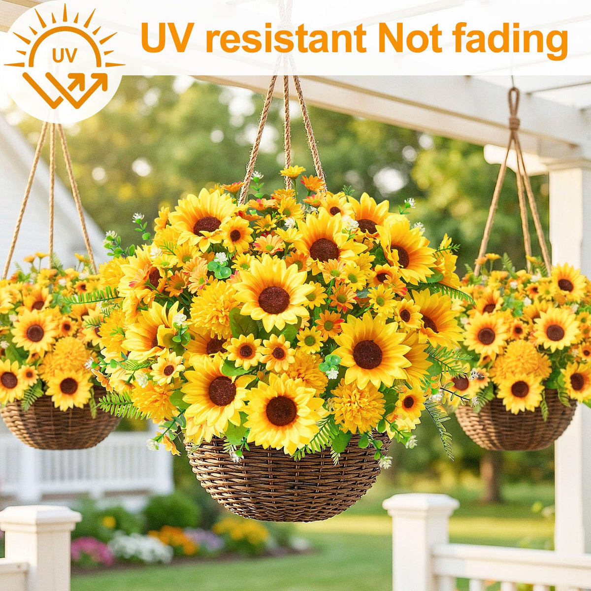 Faylifeway outdoor sunflowers bundle 2 with lifelike texture for easy planter decoration.