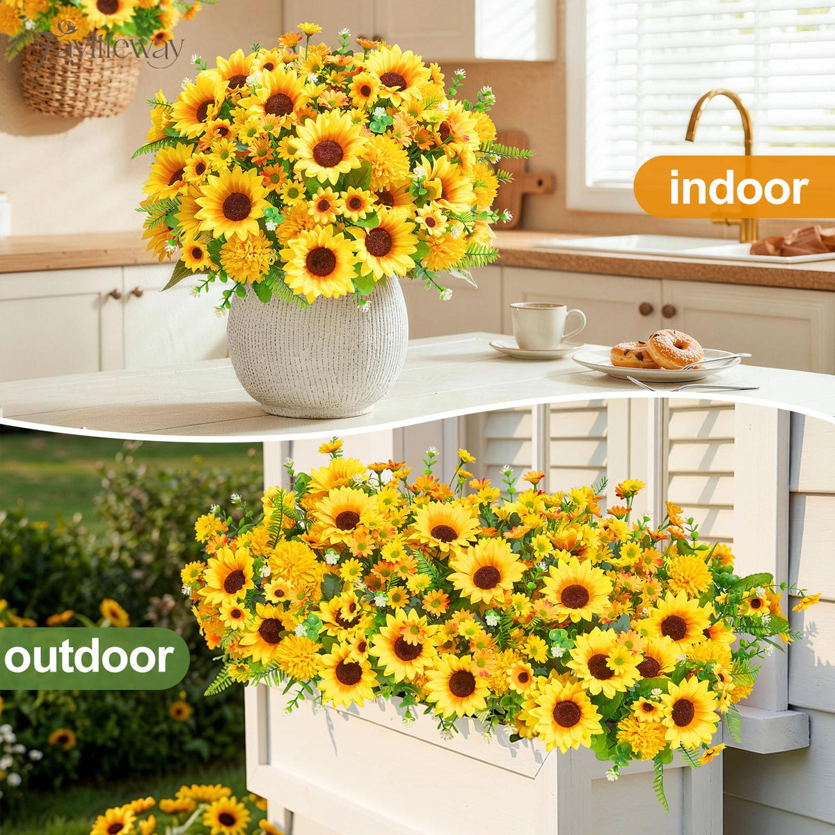 Faylifeway outdoor sunflowers bundle 3 shows sunlit fullness for porch focal points.