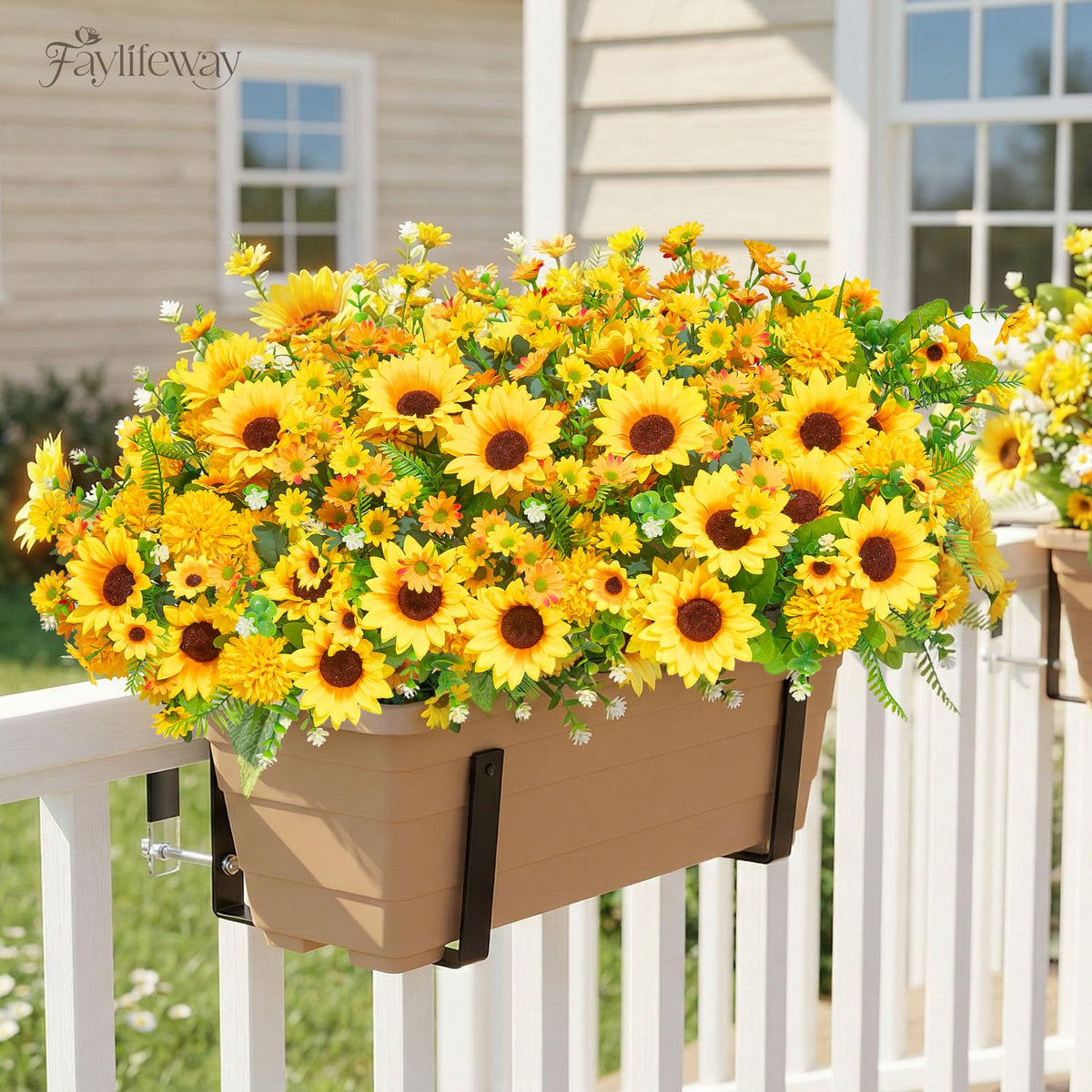 Faylifeway outdoor sunflowers closeup shows lifelike petals and layered color.