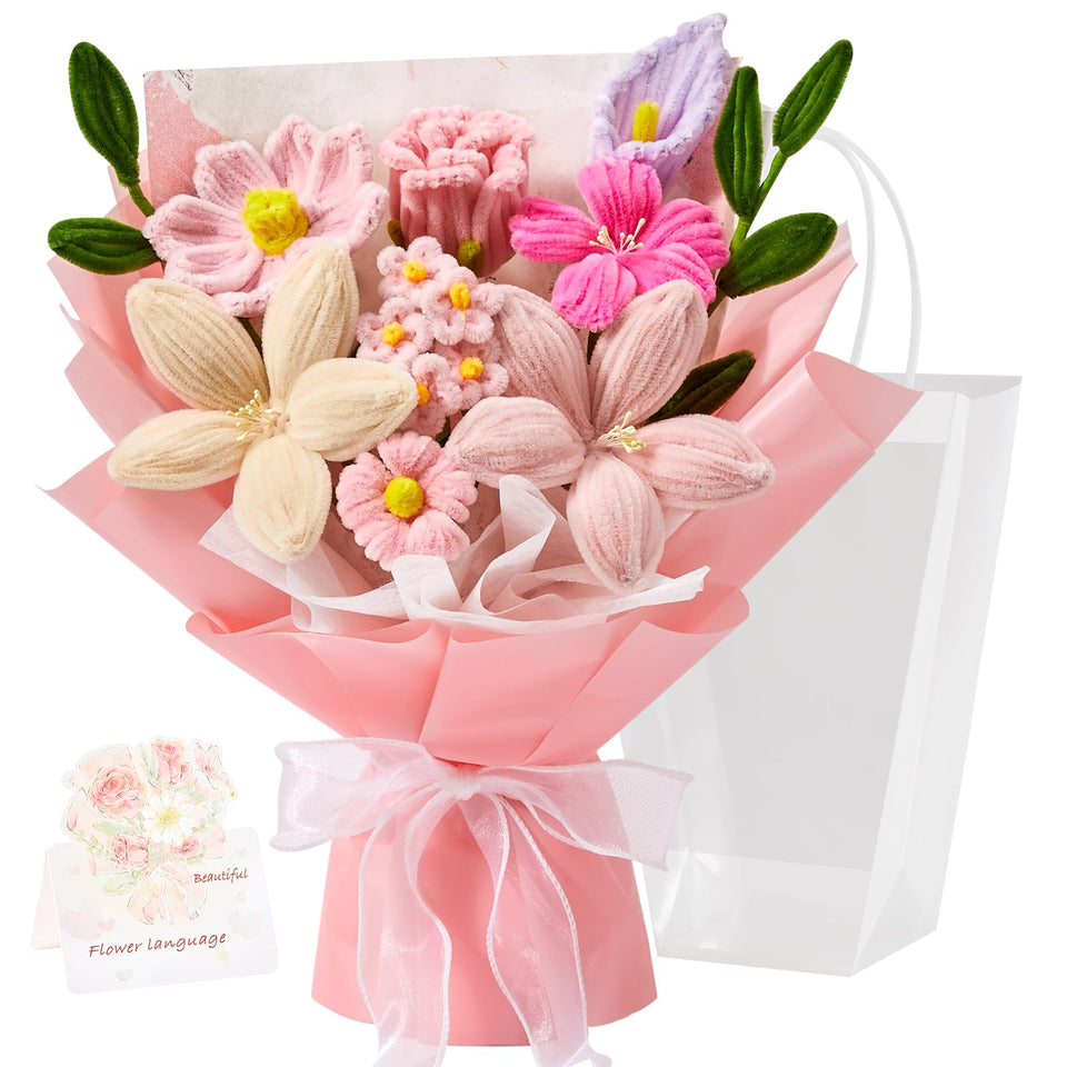 Faylifeway pipe cleaner bouquet with pink-chenille-stems for durable, display-ready decor.