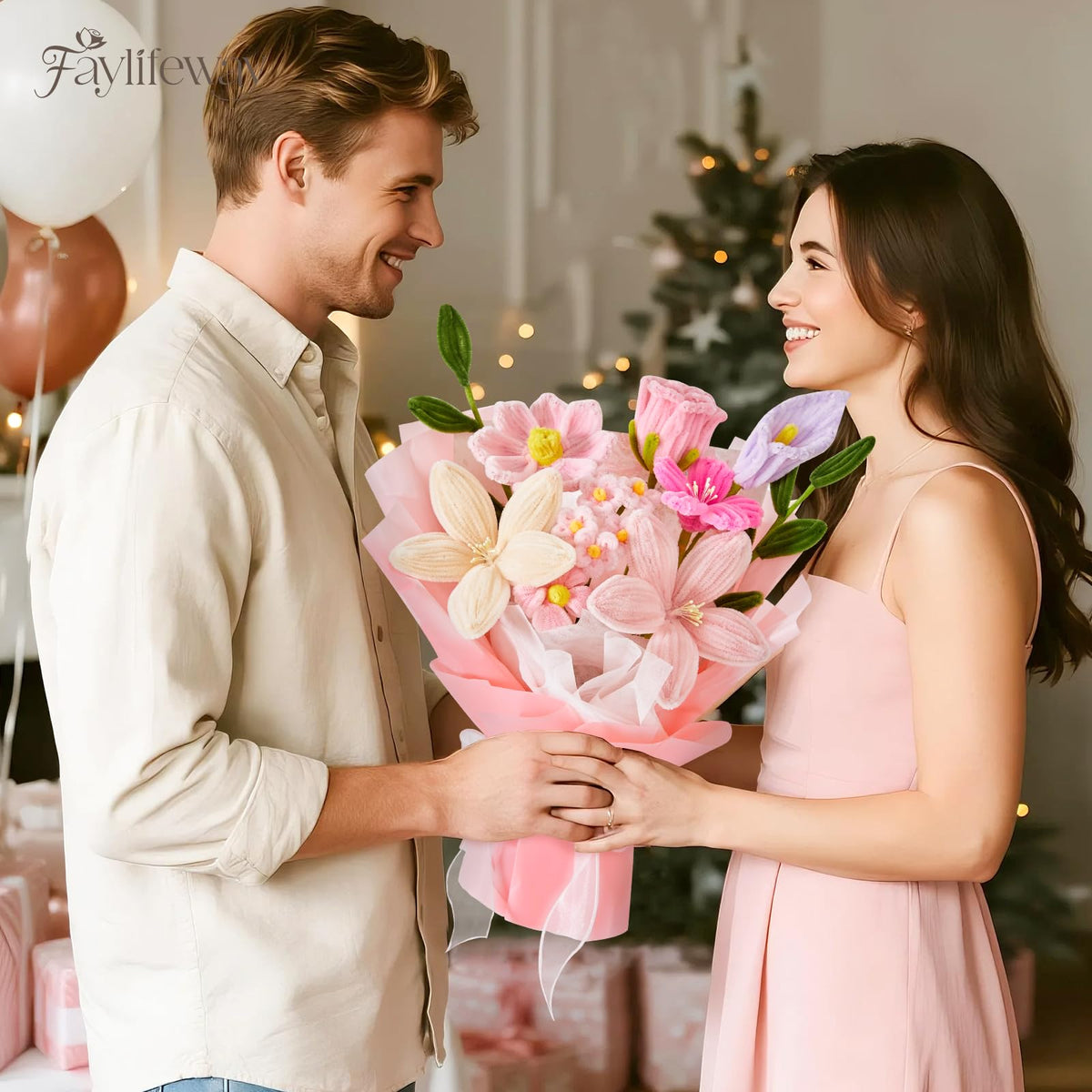 Faylifeway ready-to-gift bouquet presentation with card and ribbon.